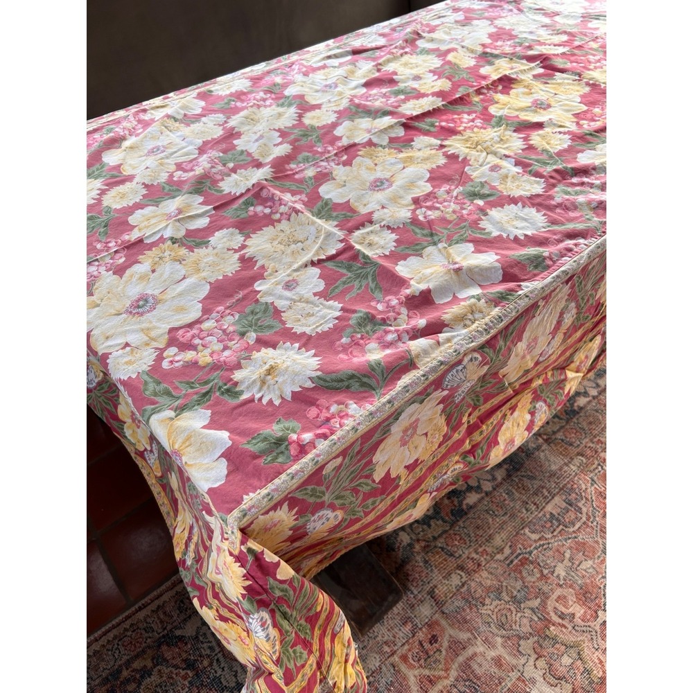 Vintage April Cornell Floral Butterfly Red Rectangle Tablecloth 64" X 98" - Picture 10 of 13